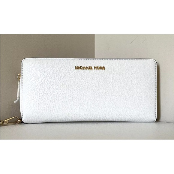 New Michael Kors Jet Set Large Travel Continental Wallet Leather Optic White - Picture 5 of 5